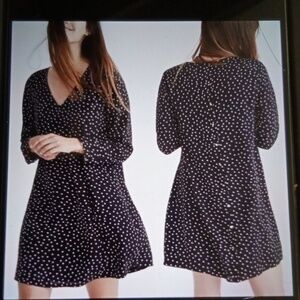 Madewell Star Scatter Black Silk Button Up Party Coctail Mini Dress Medium